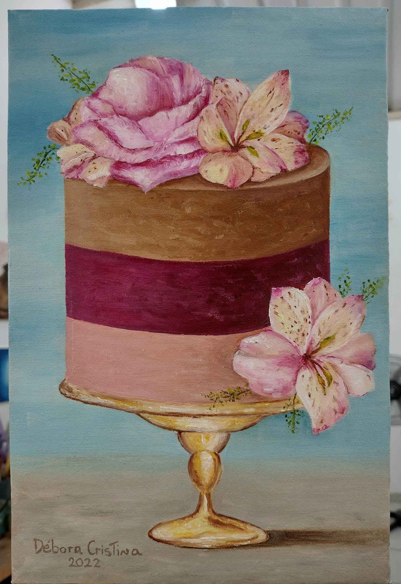 Pintura a óleo emotiva interpretada a partir de memória fotográfica de infância no campo.