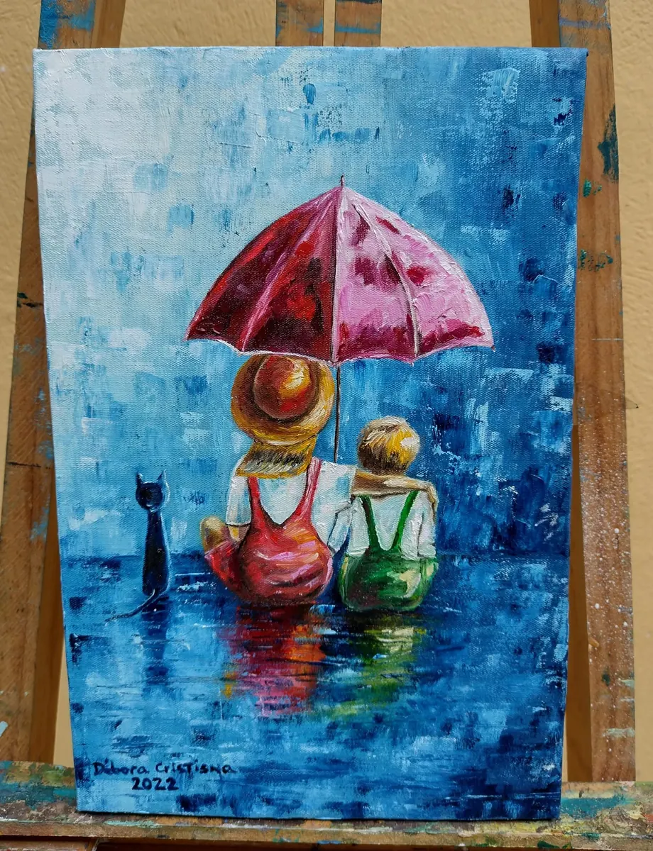 Pintura al óleo Jardín Azul de Débora Cristina. Profundos matices de azul índigo y reflejos de luz con textura densa.