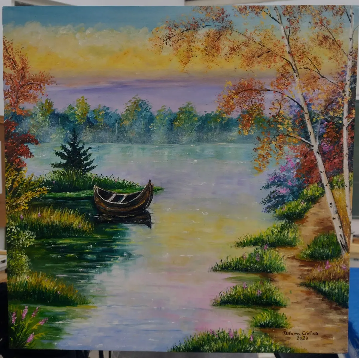 Paisaje al óleo por Débora Cristina.